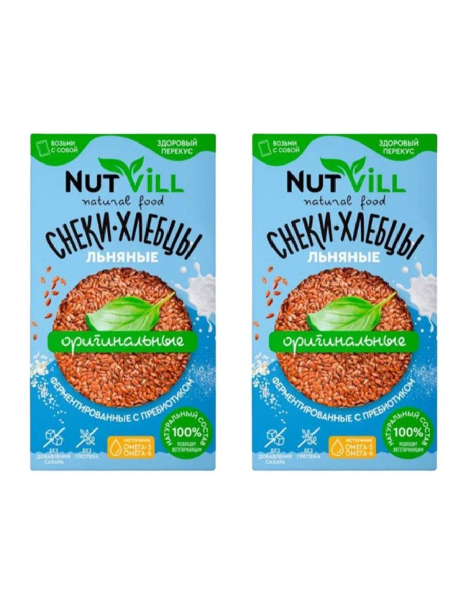 Хлебцы-снеки Nutvill Оригинальные без сахара, глютена, 70 г х 2 шт
