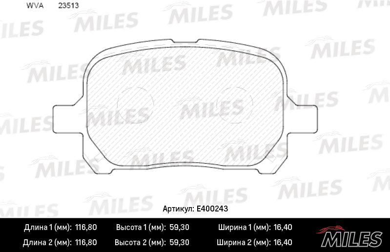 

Колодки тормозные передние Toyota Camry/Gaia/Nadia 96>04 Miles E400243