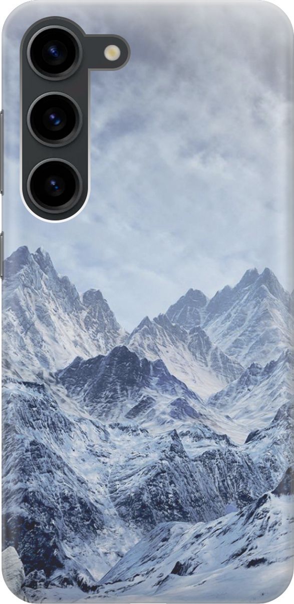 

Силиконовый чехол на Samsung Galaxy S23 с принтом "Снежные горы", Белый;голубой, 158291
