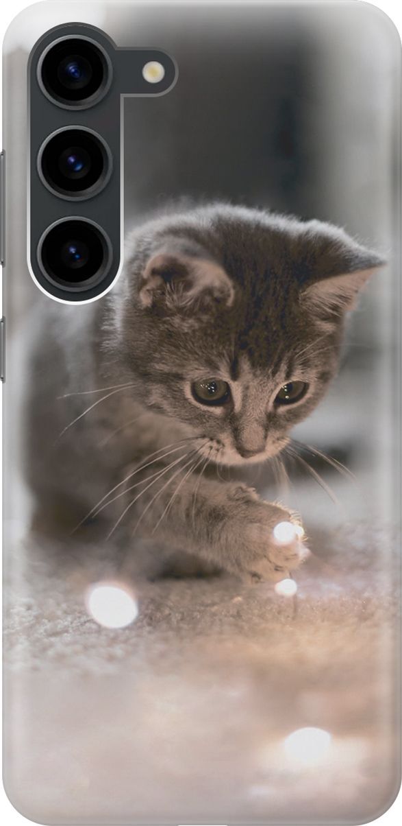 

Силиконовый чехол на Samsung Galaxy S23 с принтом "Котенок и свет", Белый;коричневый, 158295