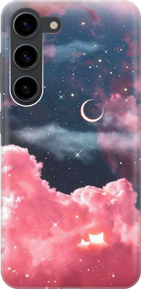 

Силиконовый чехол на Samsung Galaxy S23 с принтом "Месяц и розовые облака", Розовый;синий, 158296