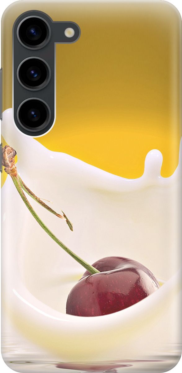 

Силиконовый чехол на Samsung Galaxy S23 с принтом "Ягода в молоке", Белый;желтый, 158288