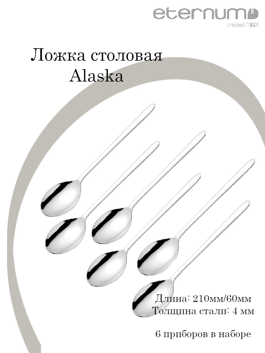 

Набор ложек Eternum столовая Аляска сталь нерж.; L210/60, B4мм, набор 6 шт., Серебристый