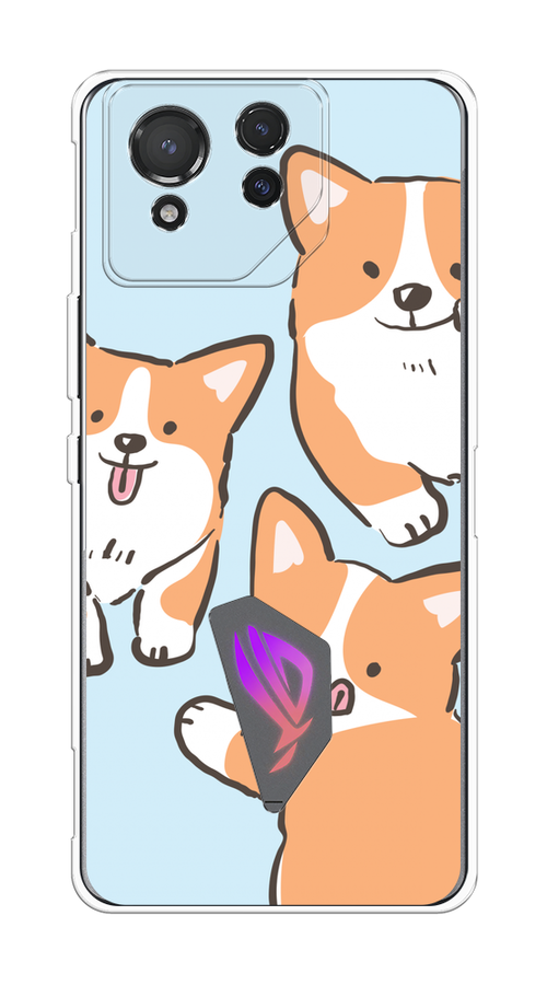 

Чехол на Asus ROG Phone 8 "Милые корги", Бежевый;голубой;коричневый, 45150-1