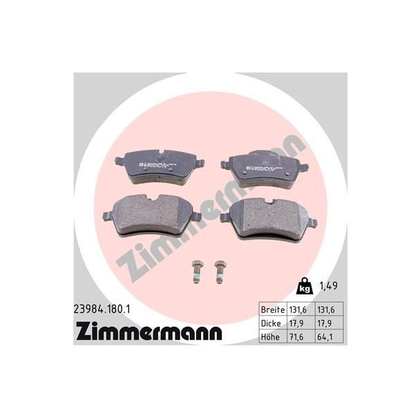 

Колодки Mini Mini/Mini Clubman/Mini Roadster 01>16 ZIMMERMANN 239841801