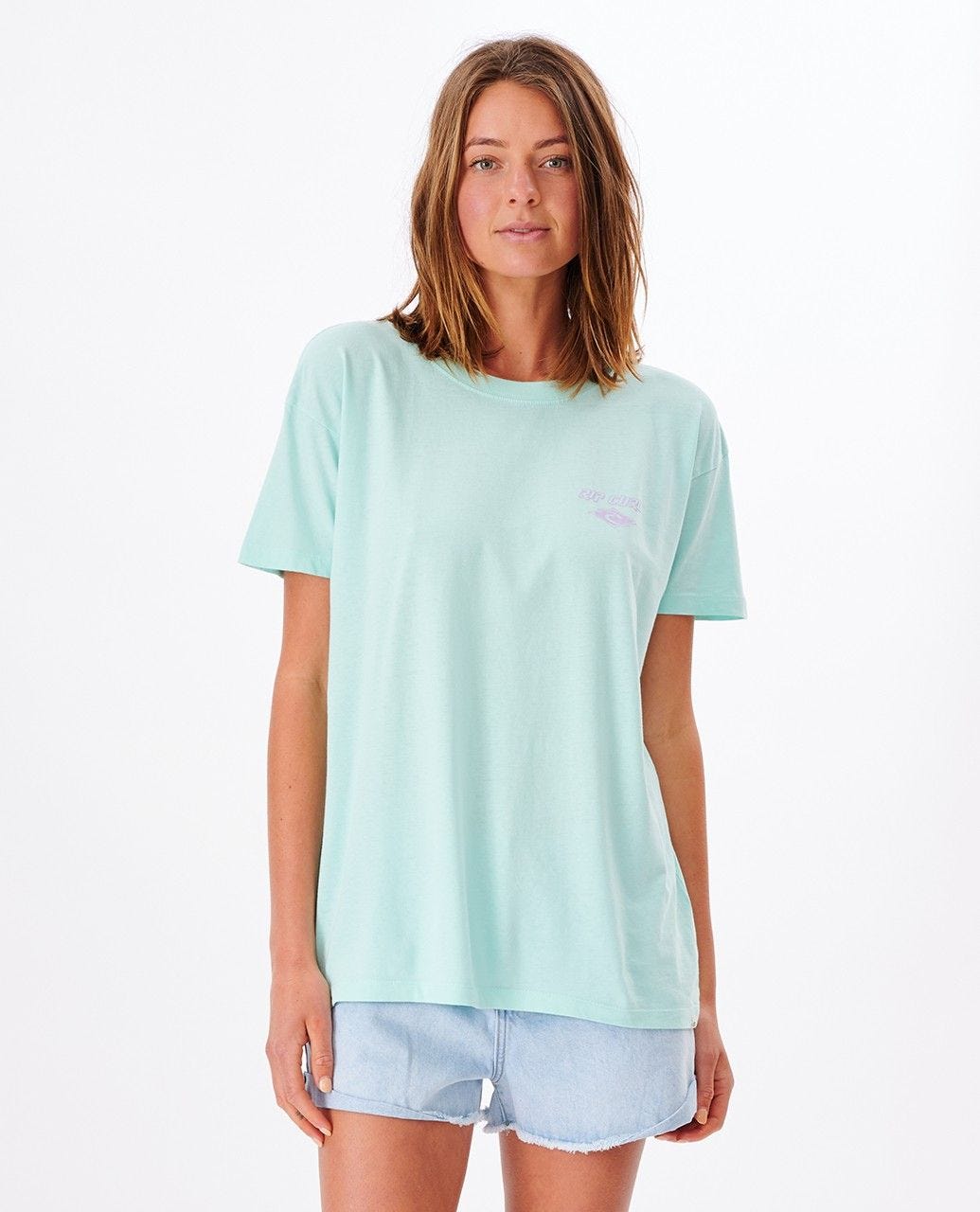 

Футболка женская Rip Curl FADEOUT ICON TEE голубая M, FADEOUT ICON TEE