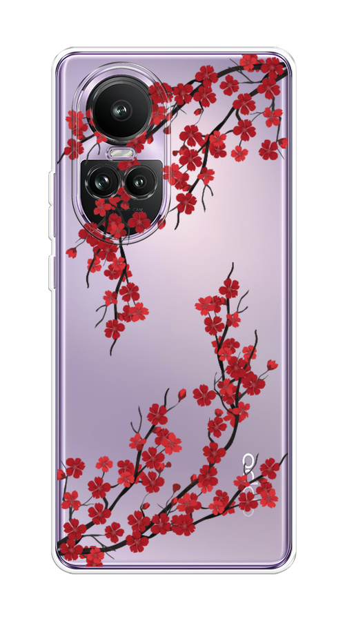 

Чехол на Oppo Reno 10 Global "Красная сакура", Красный;черный, 2514850-1