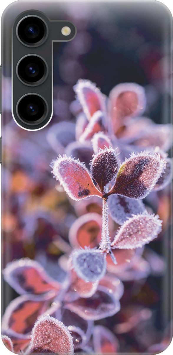 

Силиконовый чехол на Samsung Galaxy S23 с принтом "Иней на листочках", Розовый;черный, 158291