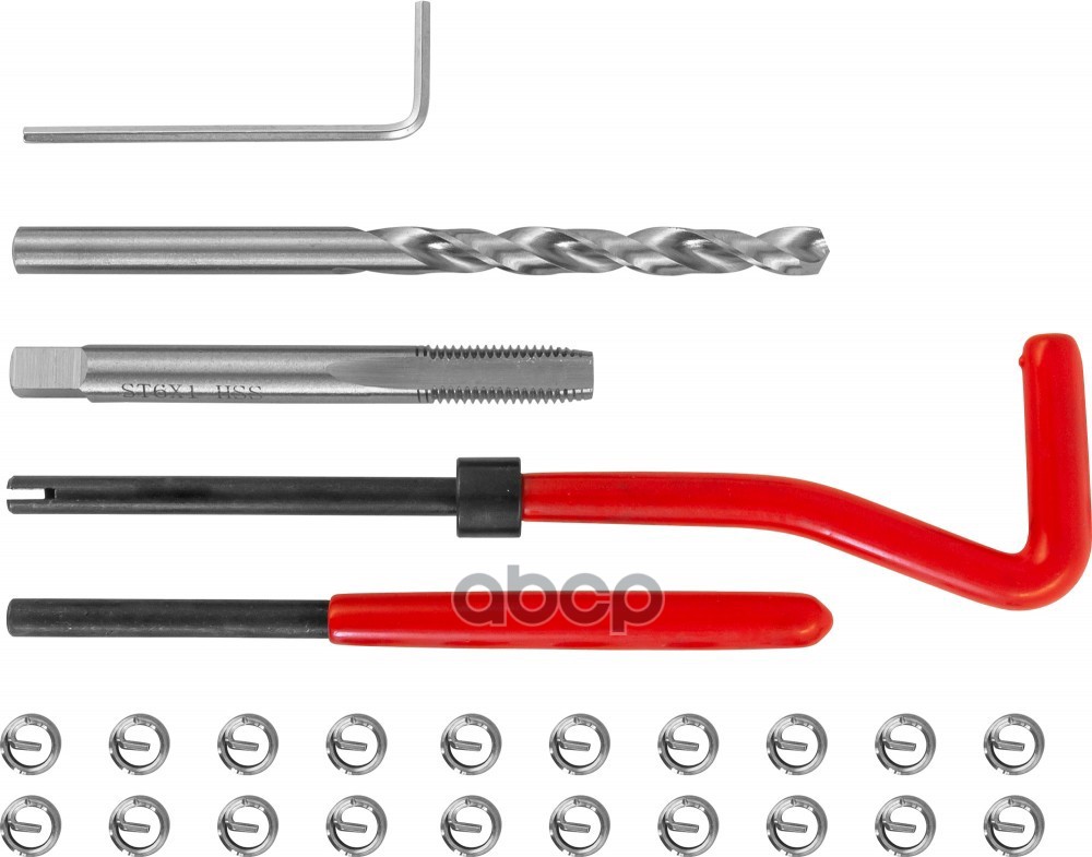 Набор для ремонта резьбы <<THORVIK TRIS61>> 25предметов,резьбовые вставки М6х1.0,вороток,с брелок под нанесение диам вставки 2 4 см