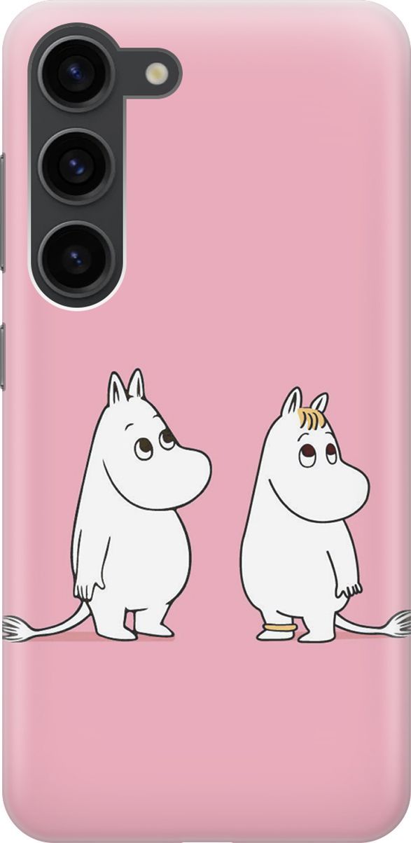 

Силиконовый чехол на Samsung Galaxy S23 с принтом "Муми-тролли на розовом", Белый;розовый, 158292