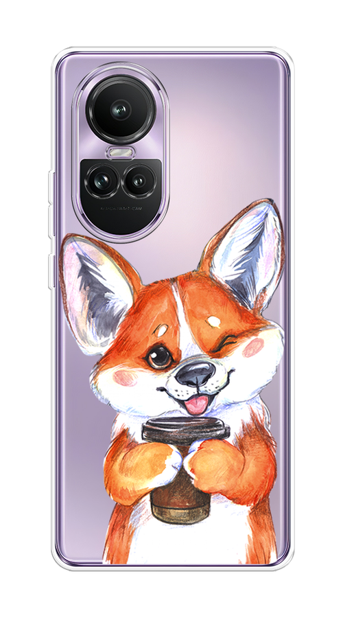 

Чехол на Oppo Reno 10 Global "Корги с кофе", Оранжевый;белый, 2514850-1