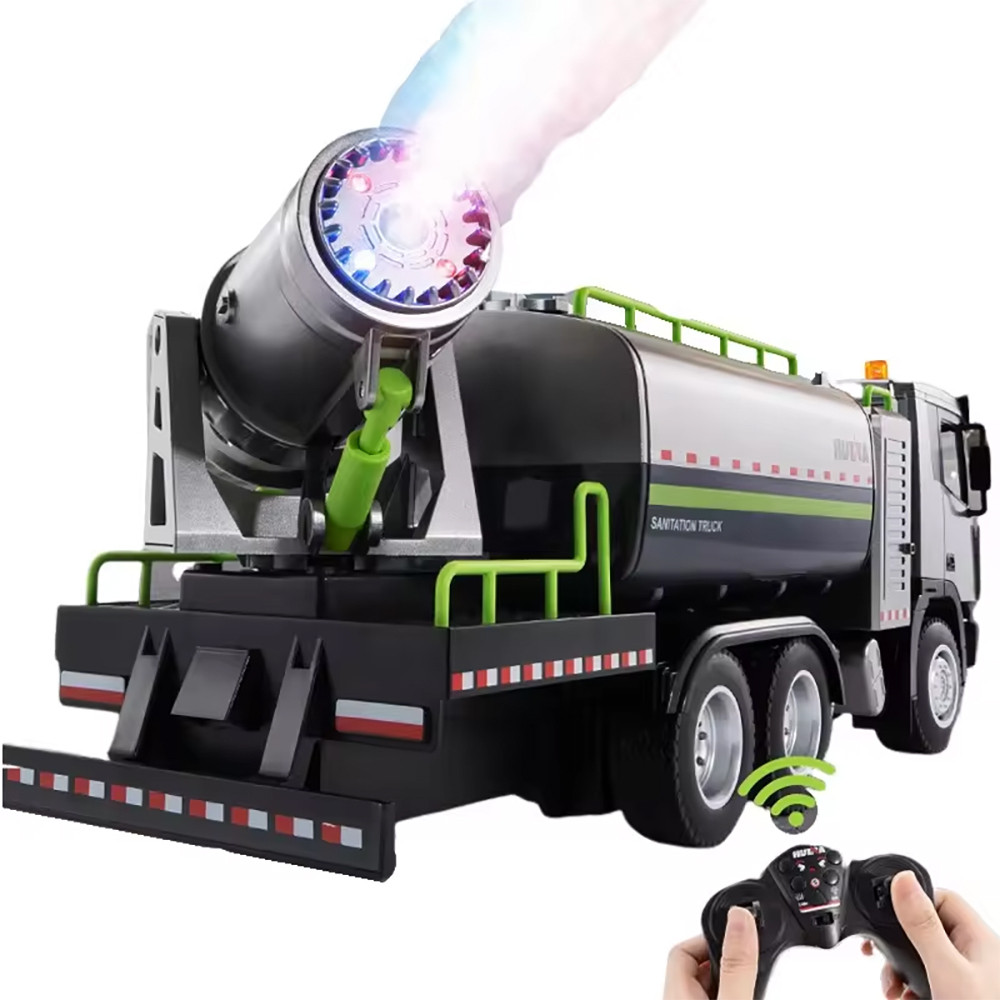 Радиоуправляемый грузовик Huina с цистерной и распылителем воды свет, звук, пар, 1:18 - радиоуправляемый динозавр дилофозавр свет звук акб k40 1a