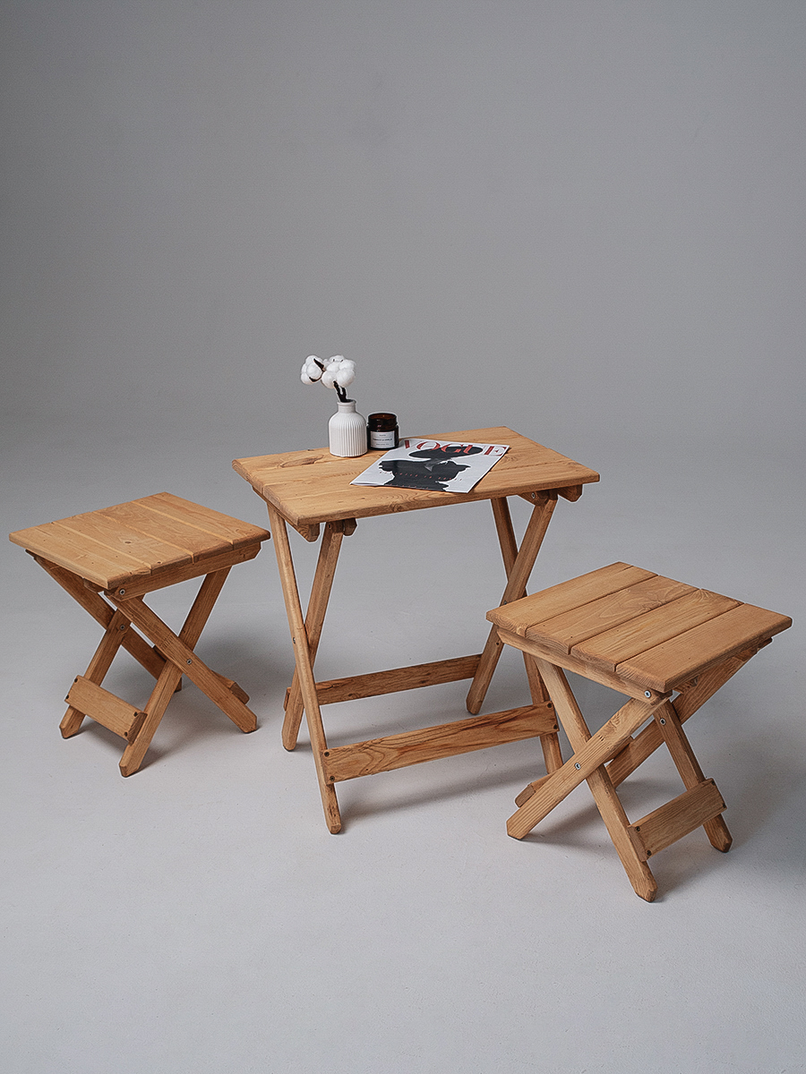 Комплект деревянный стол и табуретки для бани и дачи SOGO SKLSTOLMALTAB2-OLXA