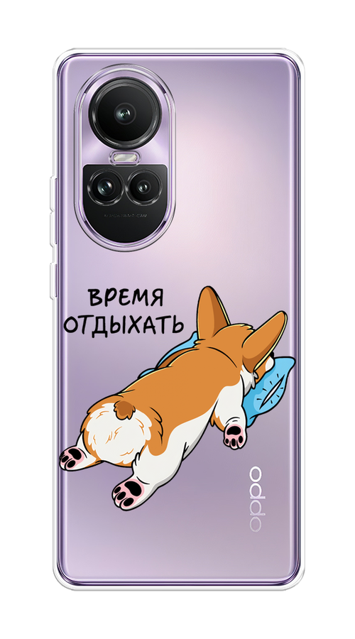 

Чехол на Oppo Reno 10 Global "Корги отдыхает", Черный;коричневый;голубой, 2514850-1
