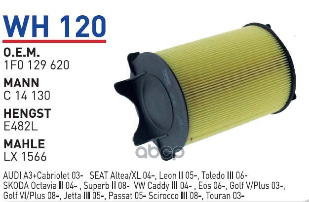 

Фильтр воздушный AD A3 VW Seat Skoda WUNDER FILTER WH120, WH120