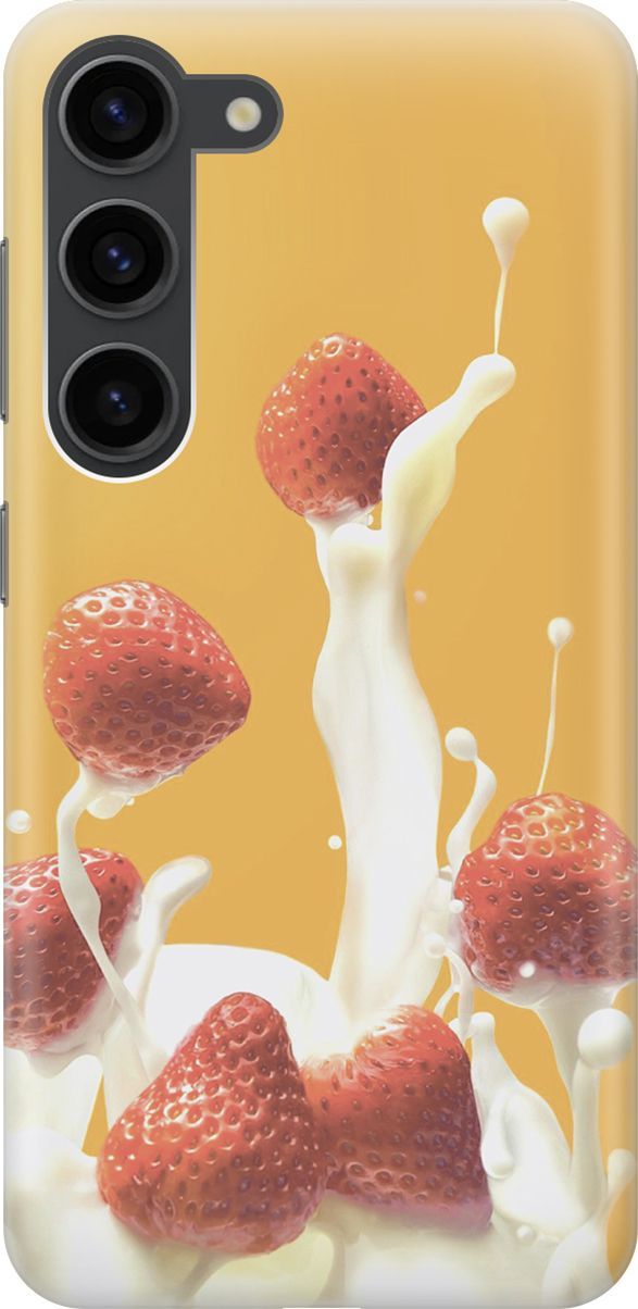 

Силиконовый чехол на Samsung Galaxy S23 с принтом "Клубника и сливки", Белый;желтый, 158301