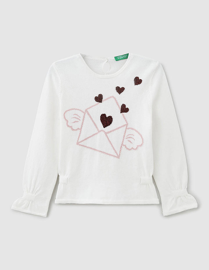 

Джемпер для девочек Benetton цв. белый р.98, 21A_112CQ1094