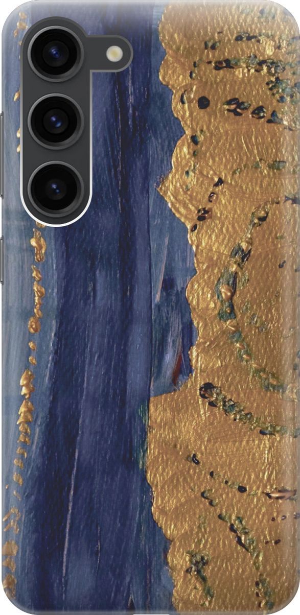 

Силиконовый чехол на Samsung Galaxy S23 с принтом "Золотая краска на синем", Золотистый;синий, 158292