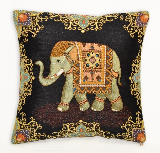 фото Наволочка декоративная гобеленовая 32х32 "индийский слон удача" студия текстильного дизайна