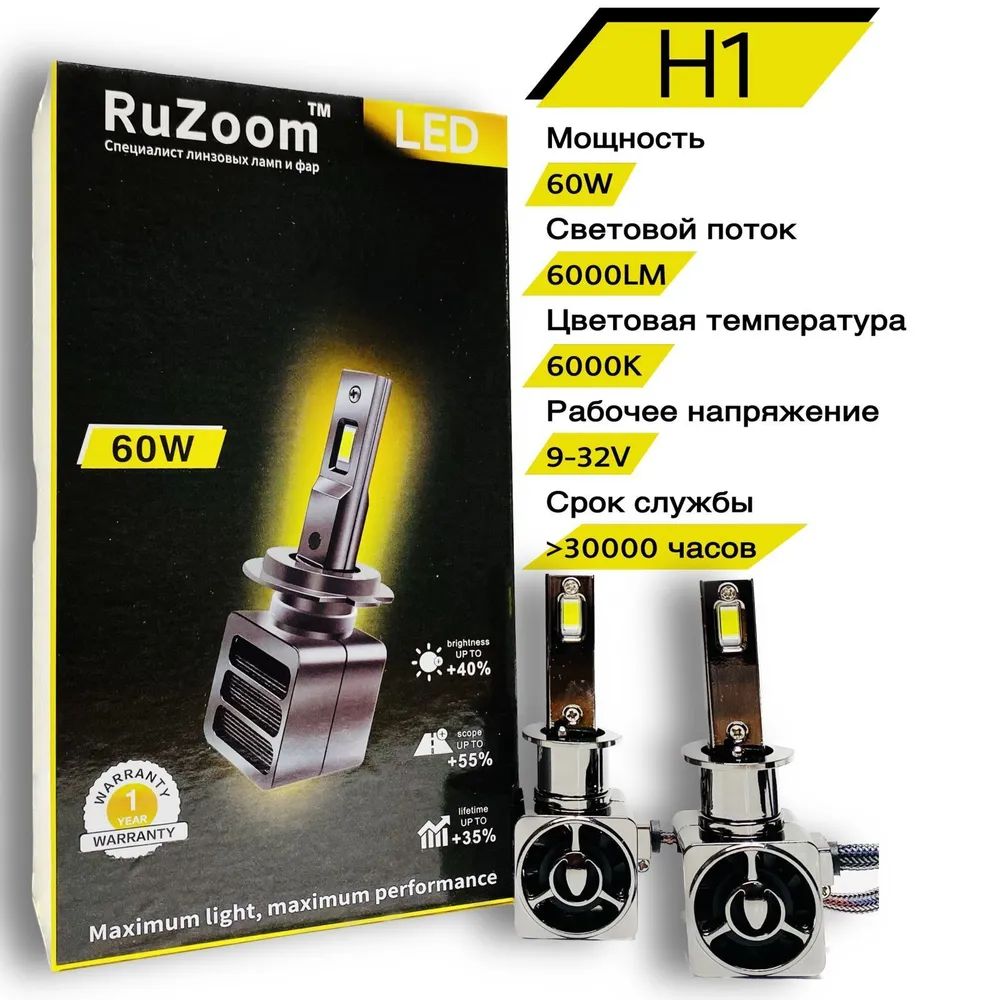 Светодиодные лампы LED 60W RuZoom H1 комплект 2 шт 3690₽