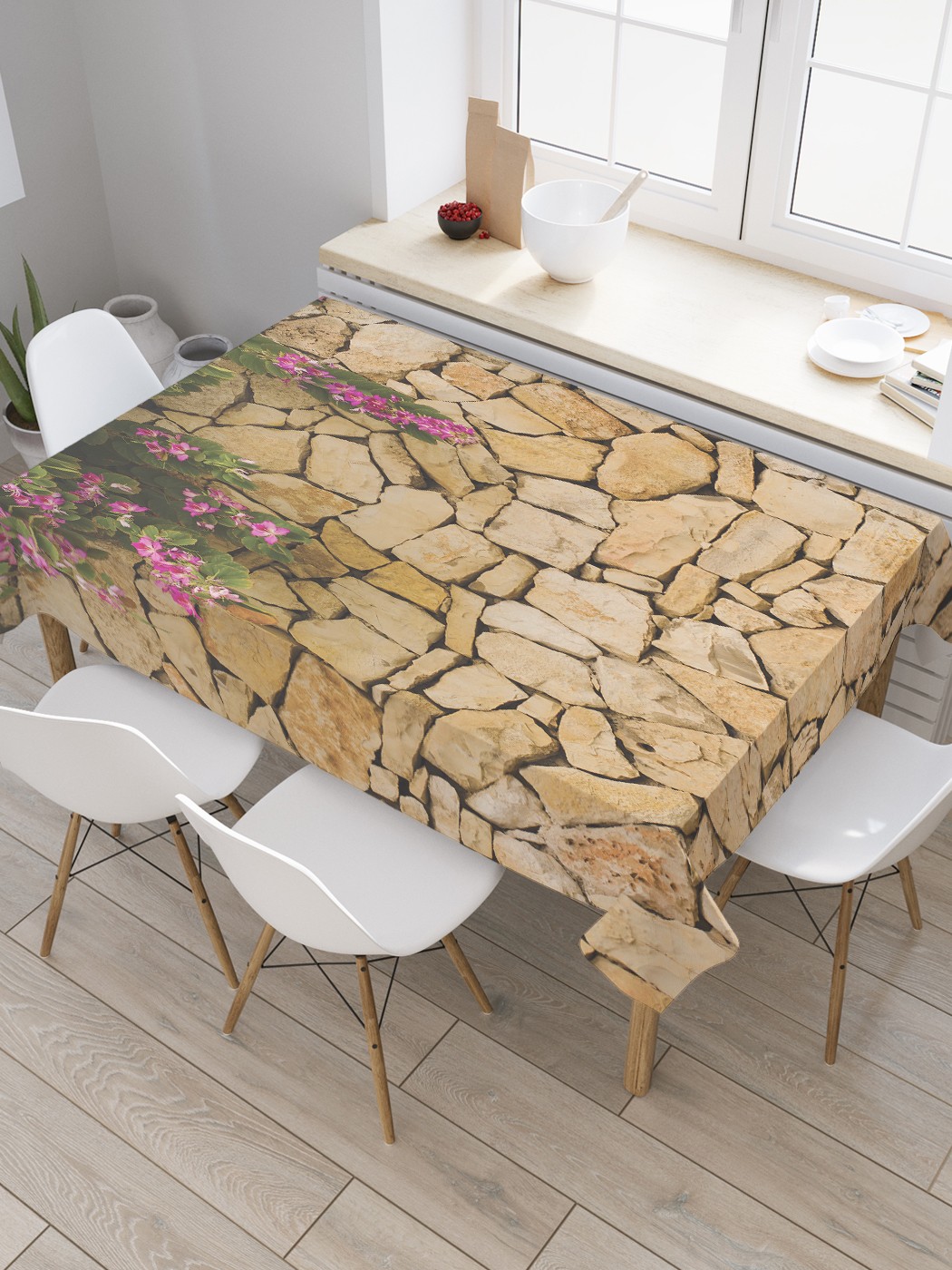

Скатерть прямоугольная JoyArty "Цветочная лиана на каменной кладке" из сатена, 180x145 см, Бежевый, Цветочная лиана на каменной кладке