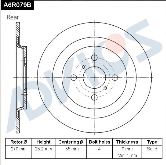 

Тормозной диск задний ADVICS арт. A6R079B