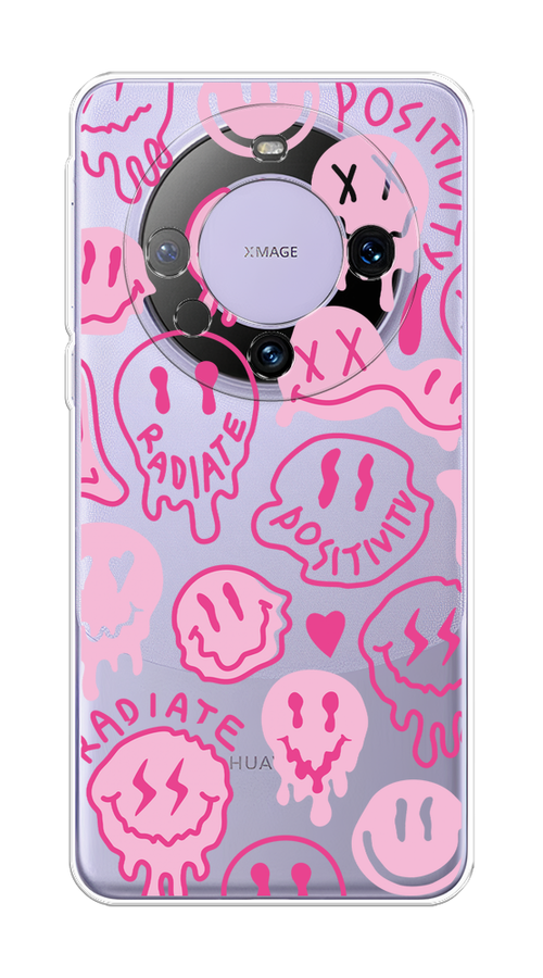 

Чехол на Huawei Mate 60 Pro "Галлюциногенные смайлики", Прозрачный;розовый, 6122250-1