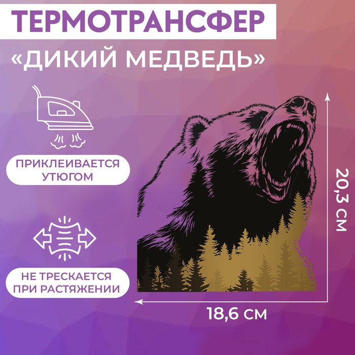 

Термотрансфер Арт Узор Дикий медведь, 18,6 x 20,3 см, 3шт., Разноцветный
