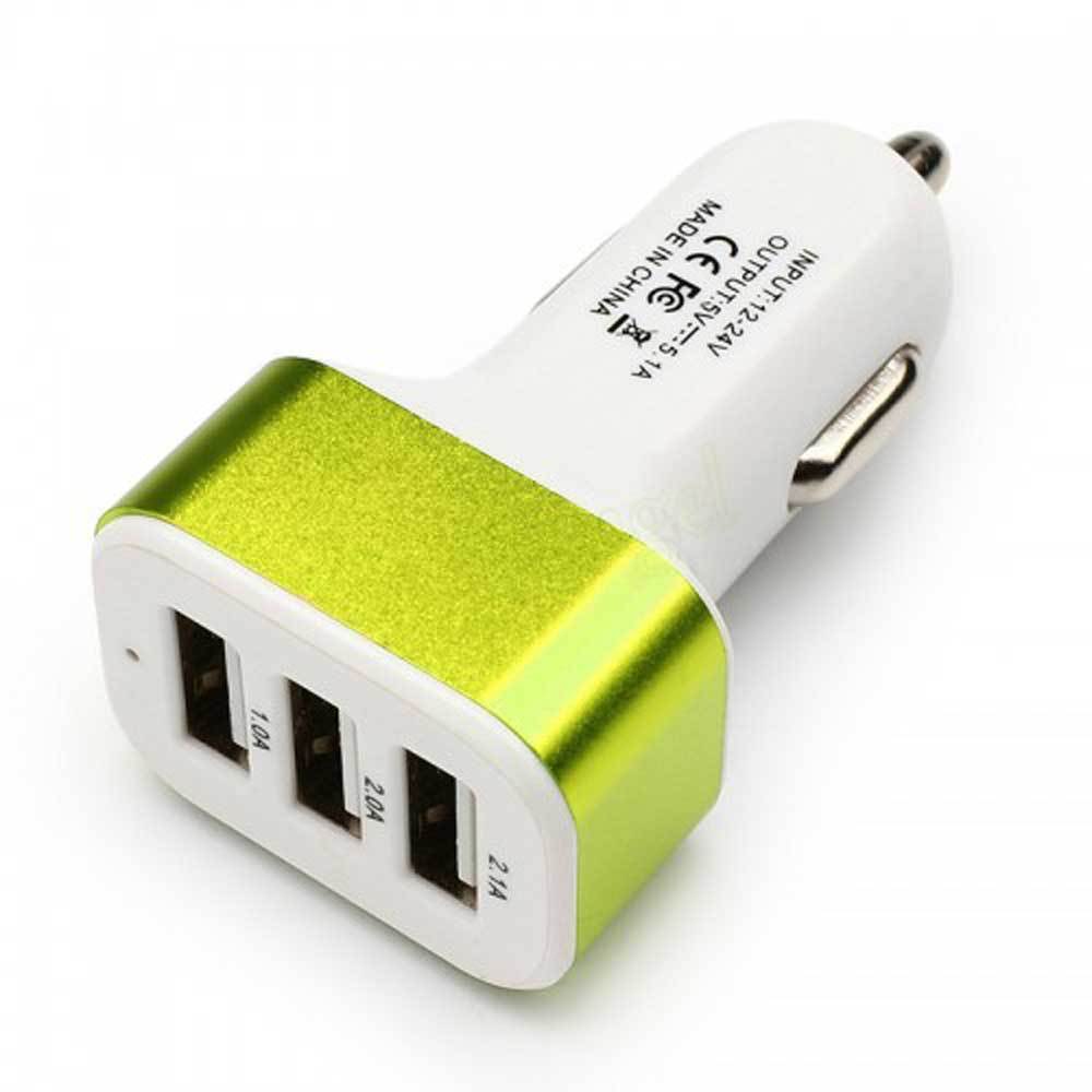 фото Зарядка от прикуривателя с 3 входами для usb, зеленая, carbull usb-03