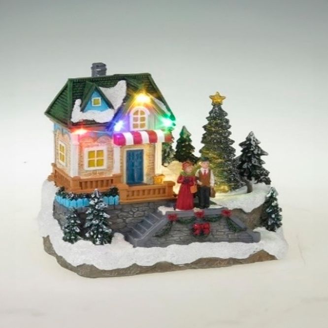 

Фигурка Рождественский домик Led с кружащейся ёлкой 18 х 11 х 16,5 см, Разноцветный