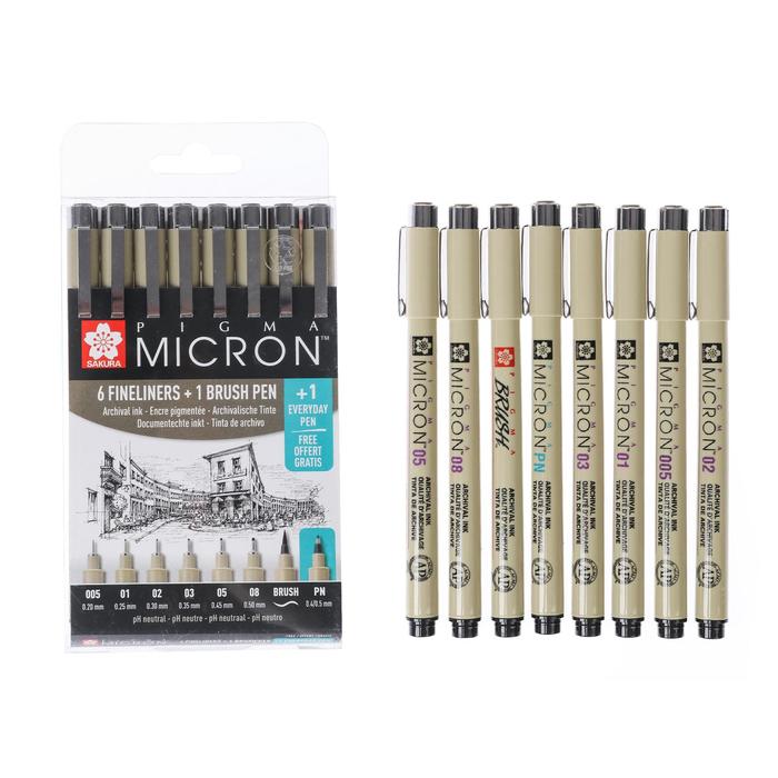 

Ручка капиллярная набор Sakura Pigma Micron Manga, разные типы, 8 штук, чёрный
