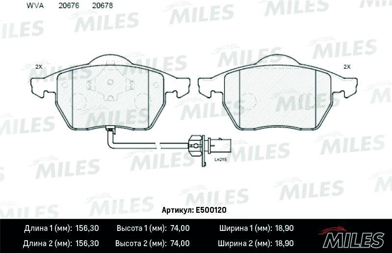

Колодки тормозные передние Audi 100 C4/100 C4 Avant/A6 C4 90>97 Miles E500120