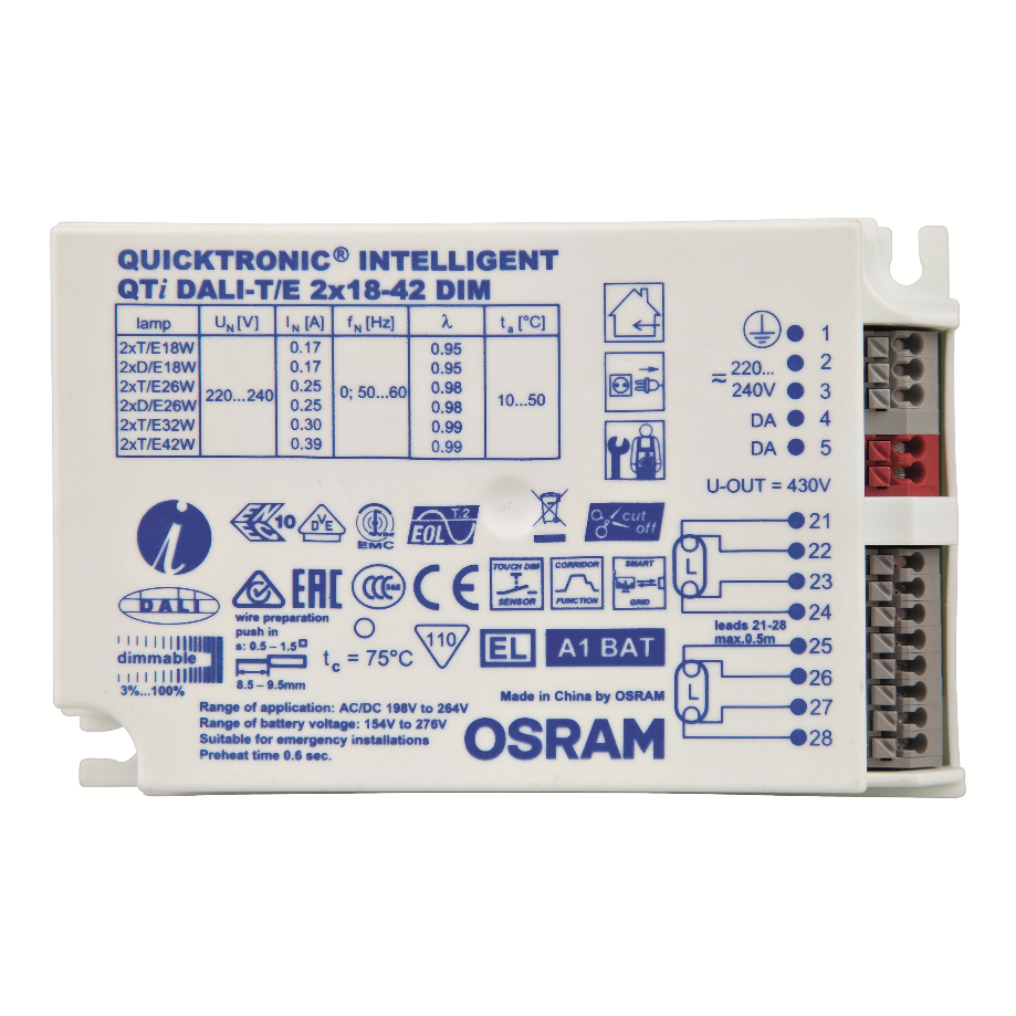 Эпра OSRAM QTI DALI-T/E2X18-42 DIMVS20 с функцией диммирования