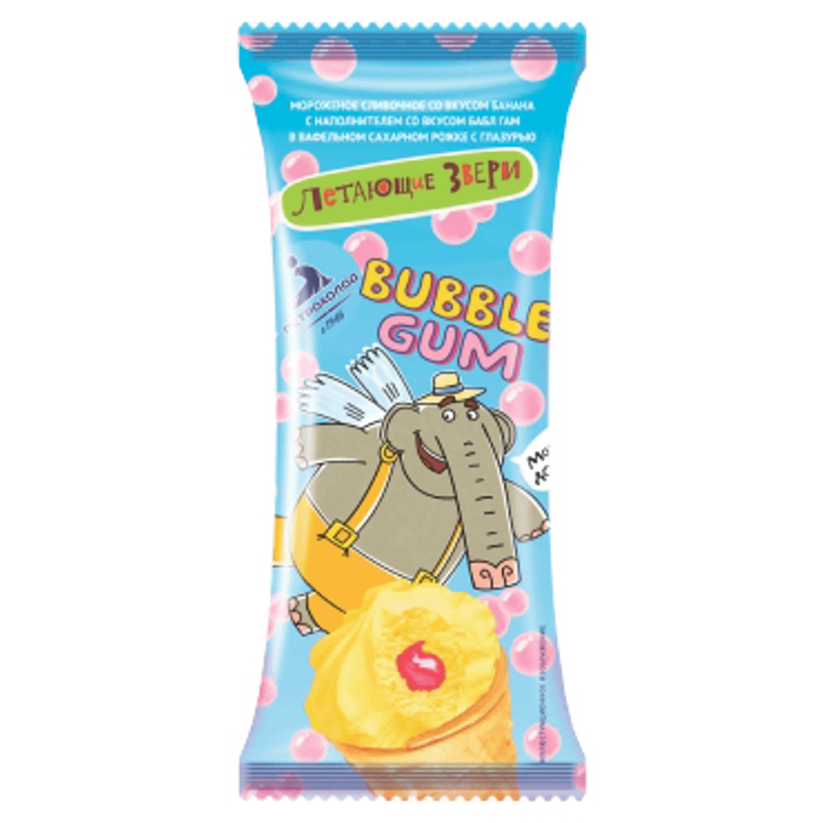 

Мороженое сливочное Летающие звери рожок Bubble Gum банан БЗМЖ 70 г