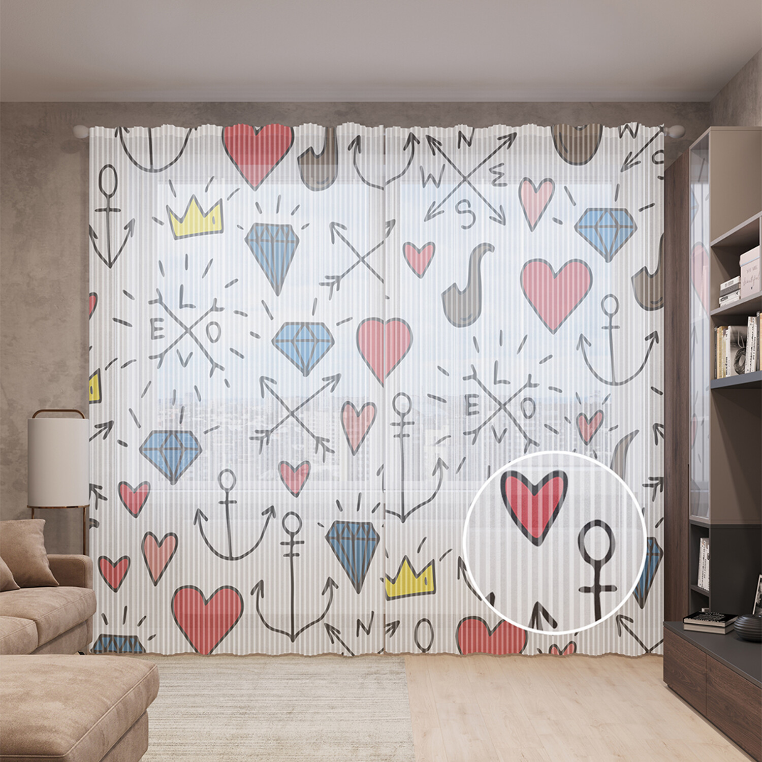 

Тюль вуаль на шторной ленте с принтом JoyArty "Морская любовь", 310х265 см, Морская любовь