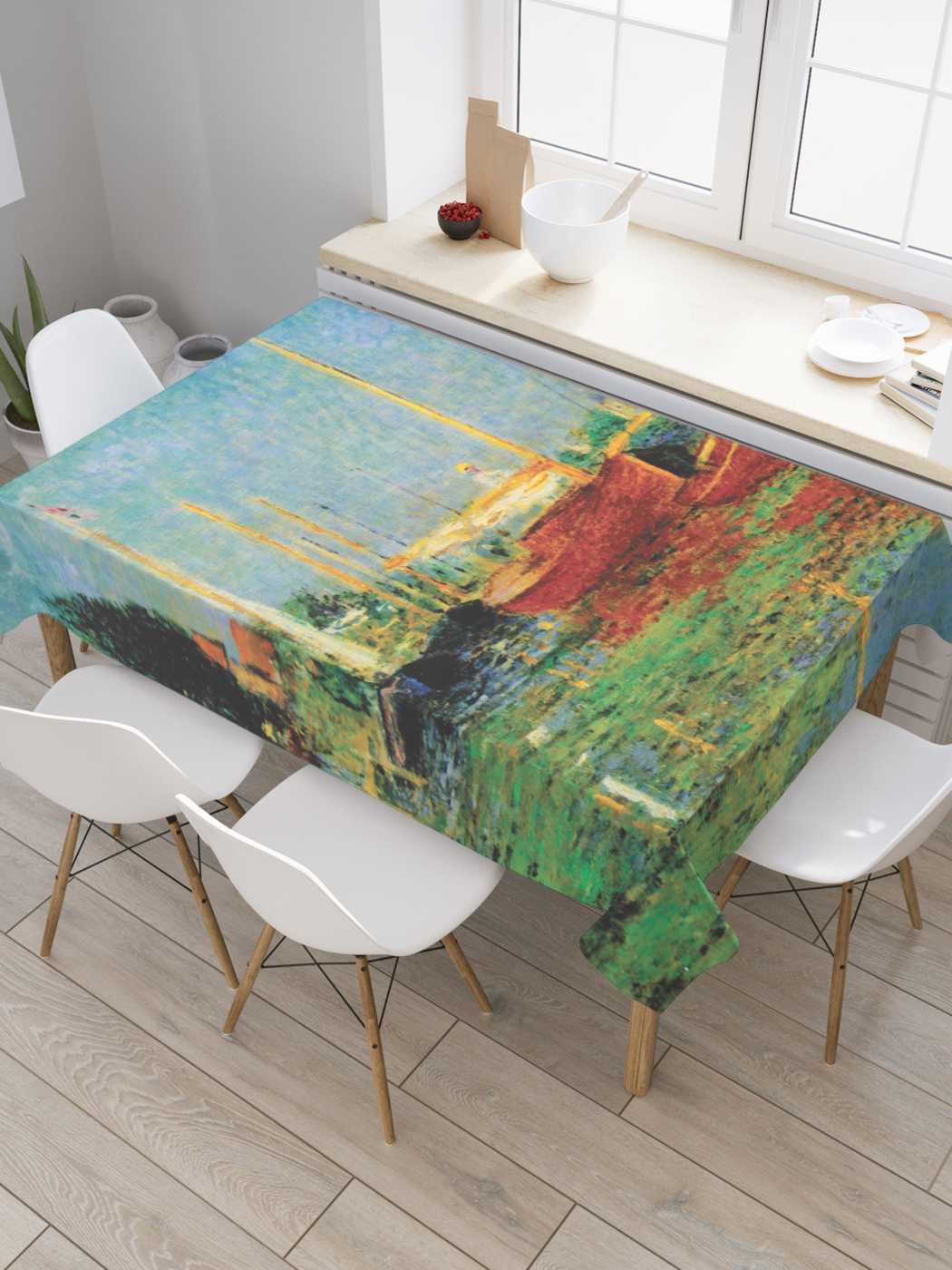 

Скатерть прямоугольная JoyArty "Красные лодки в Аржантее" из оксфорда, 180x145 см, Зеленый, Красные лодки в Аржантее