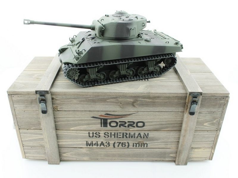 Р/У танк Torro Sherman M4A3 76mm, 1/16 2.4G, ВВ-пушка, деревянная коробка