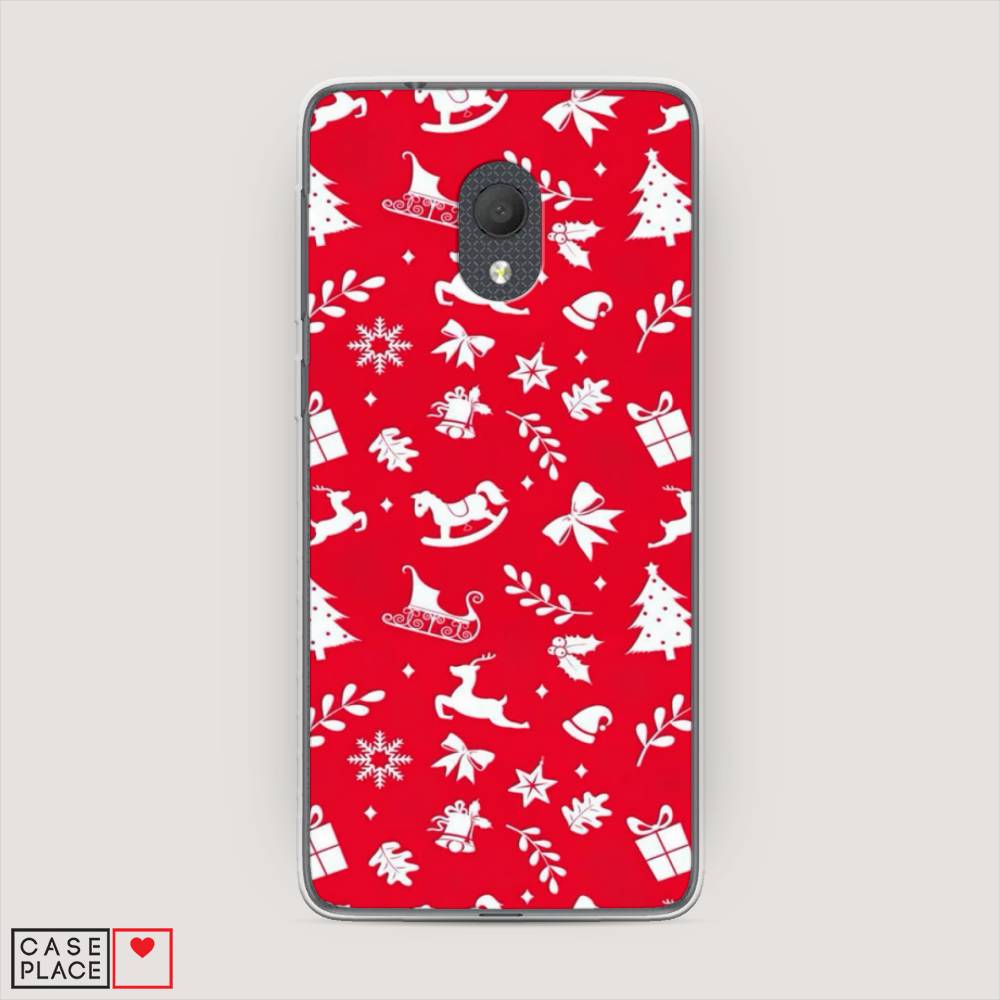 

Чехол на Alcatel 1C 5003D (2019) Красный новогодний фон, Красный;белый, 170650-5