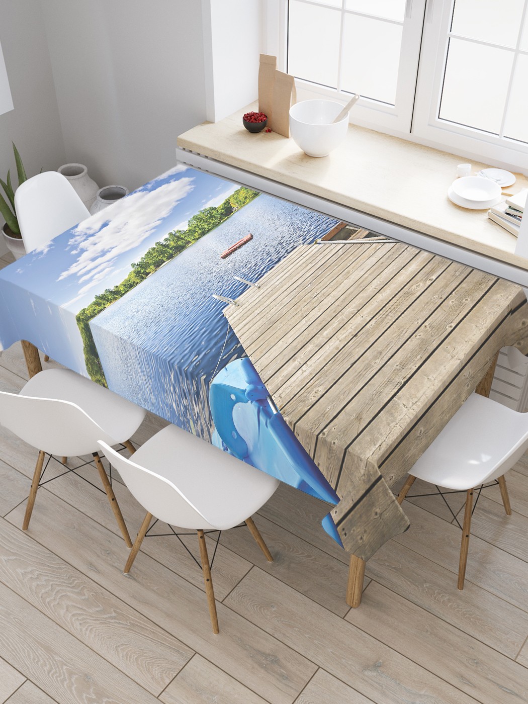 

Скатерть прямоугольная JoyArty "Речной причал" из сатена, 180x145 см, Бежевый, Речной причал