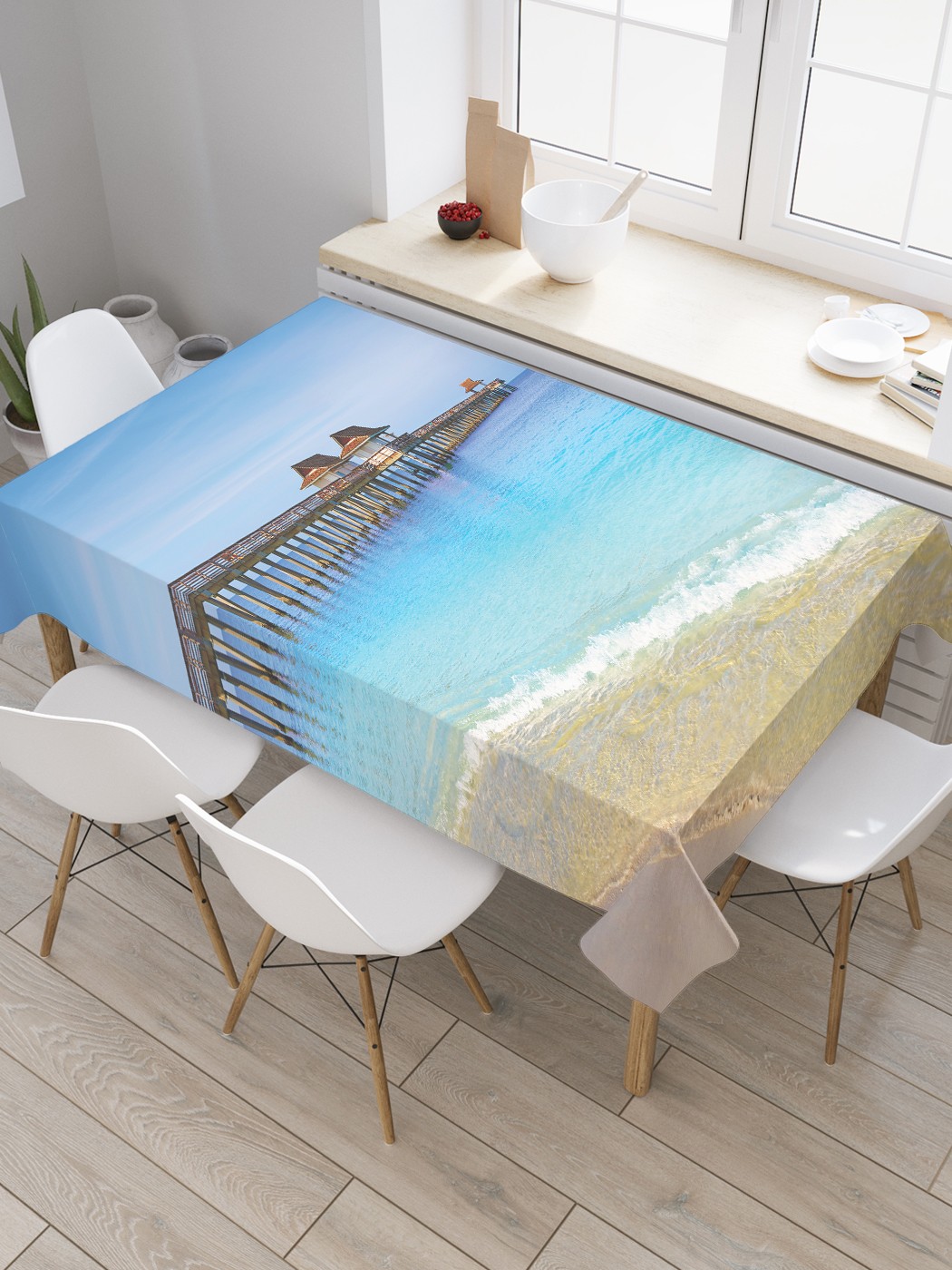 

Скатерть прямоугольная JoyArty "Домики на причале" из сатена, 180x145 см, Голубой, Домики на причале