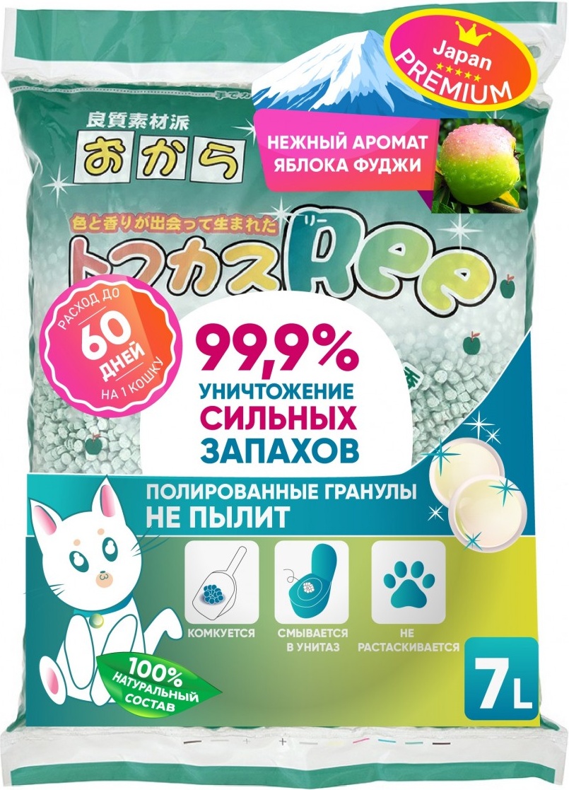 Впитывающий наполнитель для кошек Japan Premium Pet соевый, яблоко Фуджи, 7 л