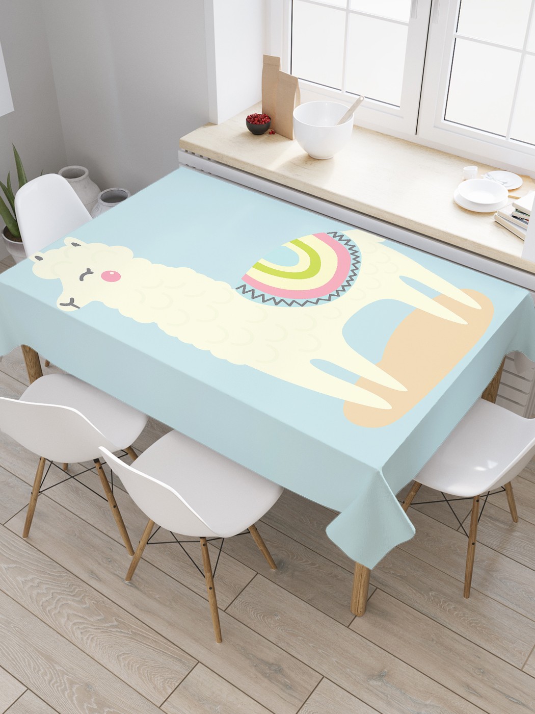 

Скатерть прямоугольная JoyArty "Лама в попоне" из сатена, 180x145 см, Голубой, Лама в попоне