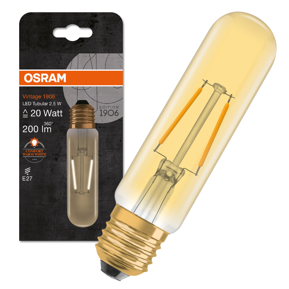 

Лампа филаментная OSRAM Vintage 1906 Deco, E27, 200лм, 2,8Вт 20Вт, 2400К