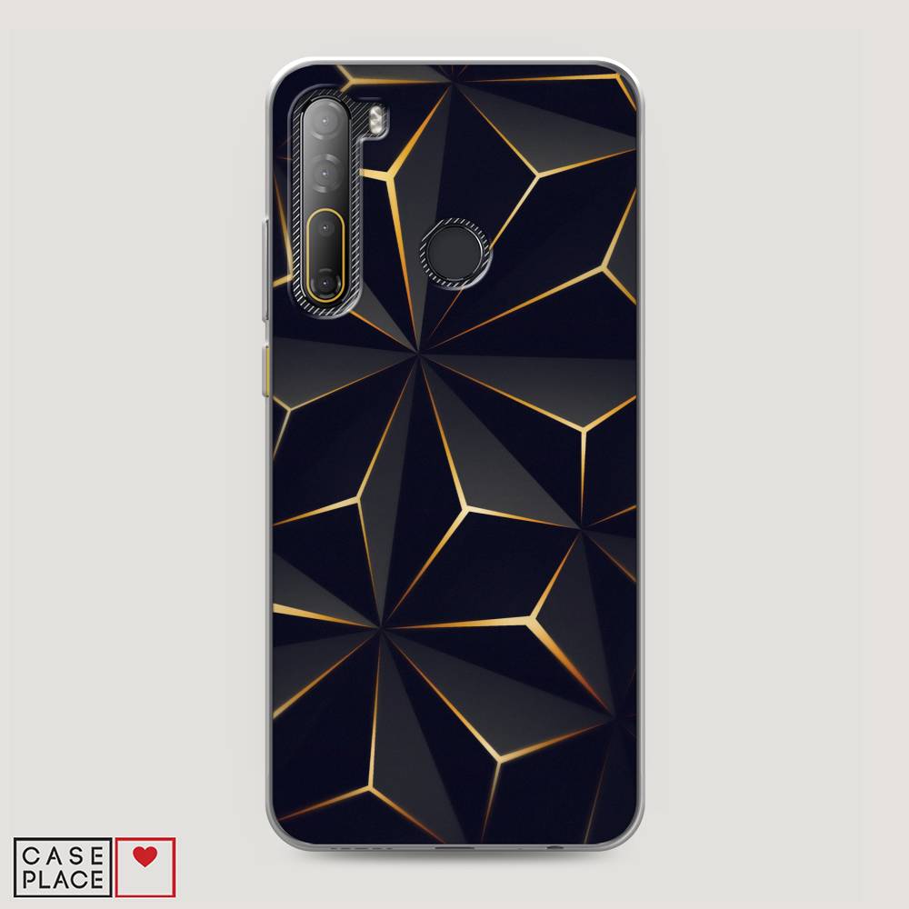 

Чехол на HTC Desire 20 Pro "Черные полигоны", Золотистый;черный, 102750-3