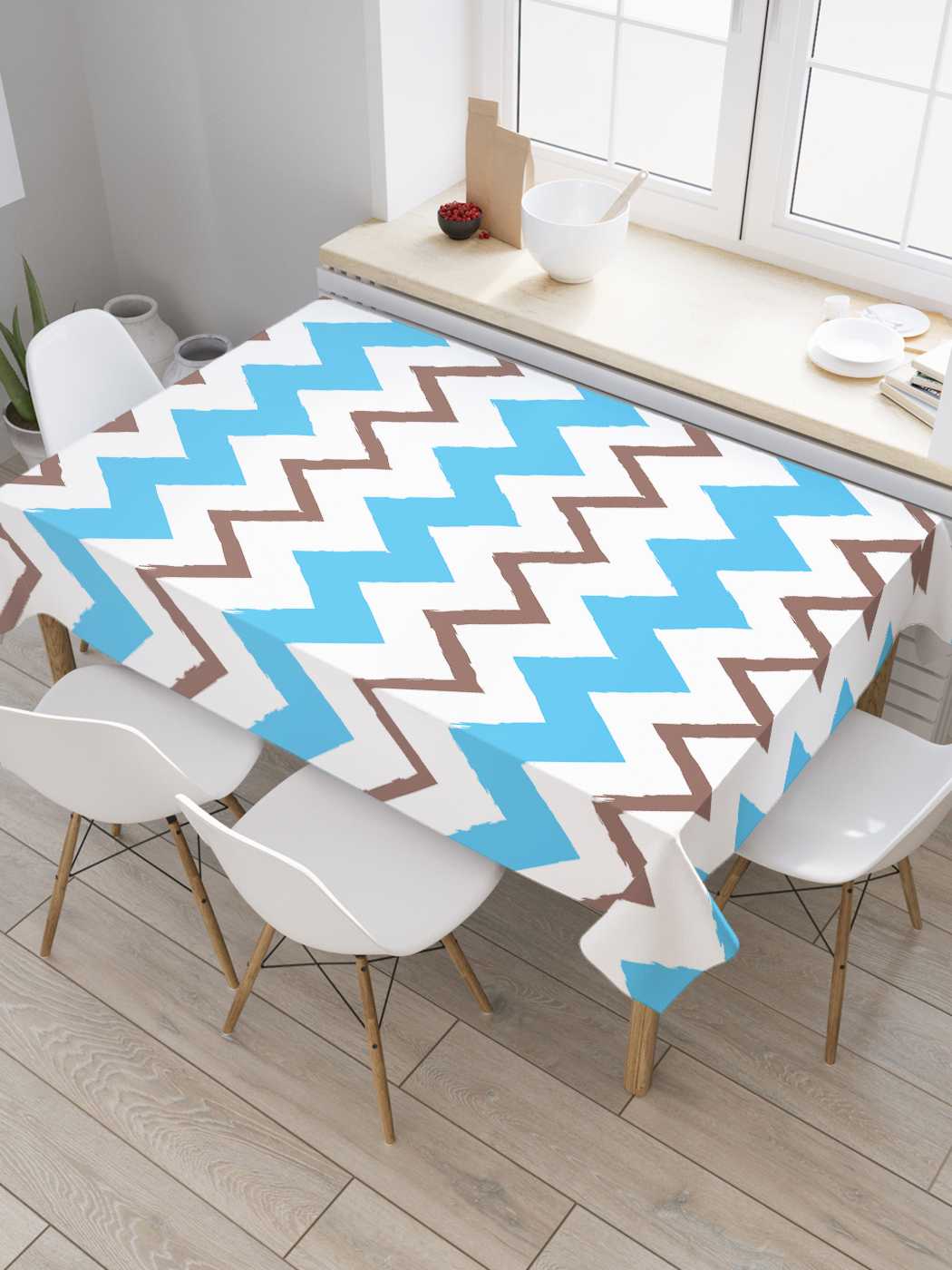 

Скатерть прямоугольная JoyArty "Разноцветные зигзаги" из оксфорда, 180x145 см, Голубой, Разноцветные зигзаги