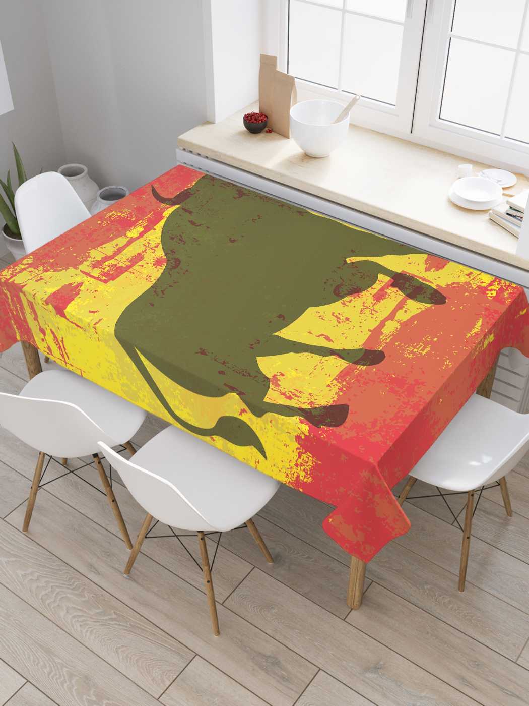 

Скатерть прямоугольная JoyArty "Разъяренный бык" из оксфорда, 180x145 см, Желтый, Разъяренный бык