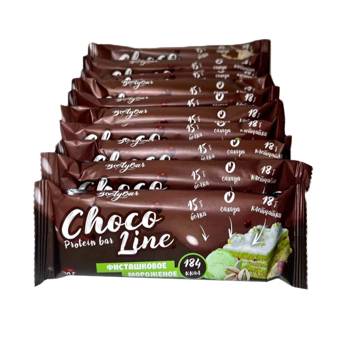 Протеиновый батончик в темном шоколаде BOOTYBAR Chocoline, Фисташка, 20 шт по 50 г