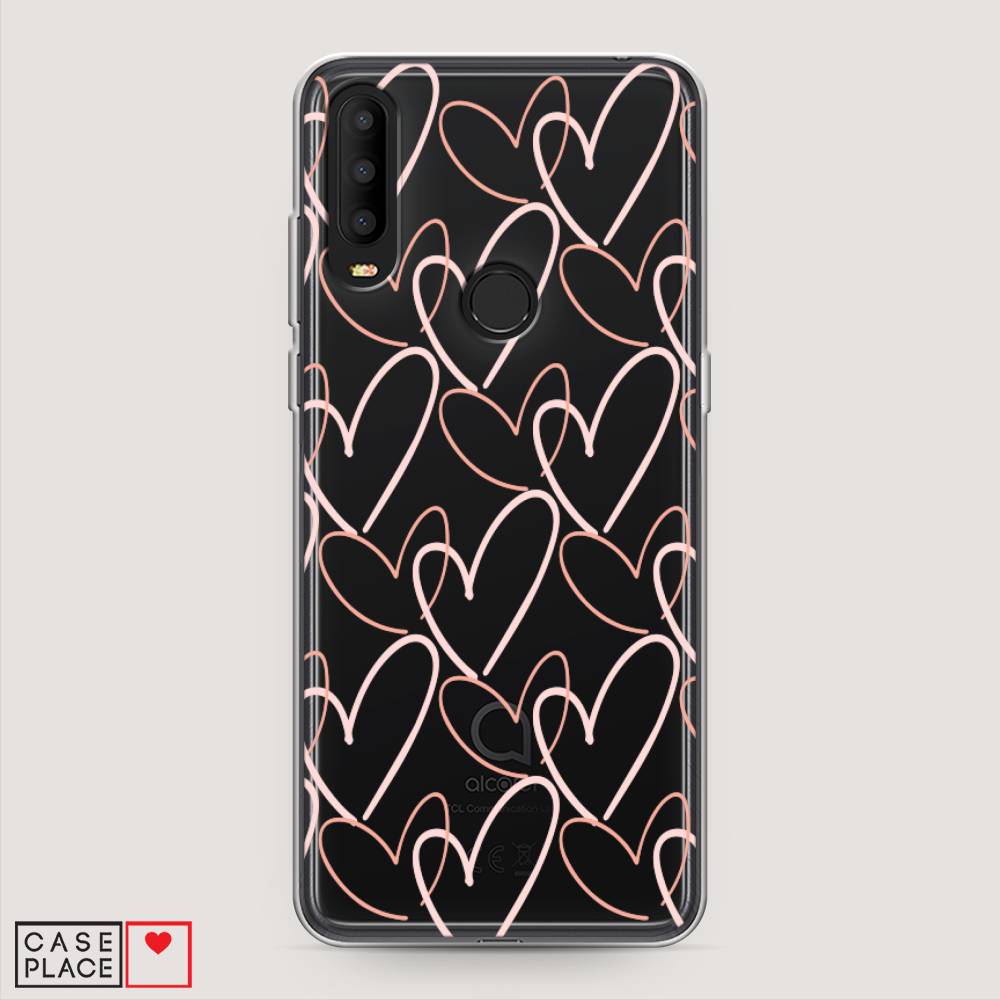 

Чехол на Alcatel 3X 5048Y (2019) "Узор из сердечек", Розовый;бежевый, 170750-6