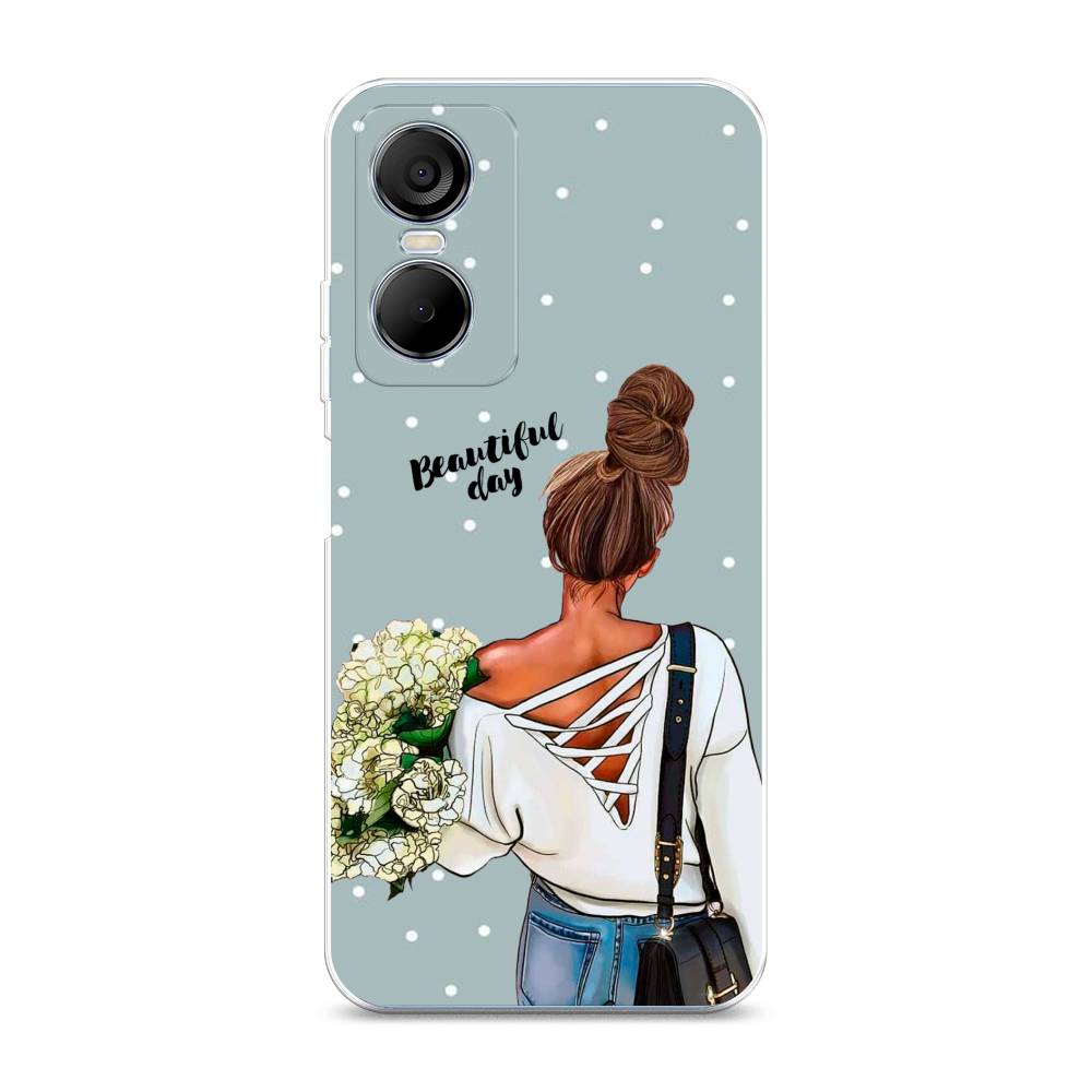 

Чехол Awog на Tecno Pop 6 pro / Техно Поп 6 Про "Beautiful day", Голубой;коричневый;бежевый