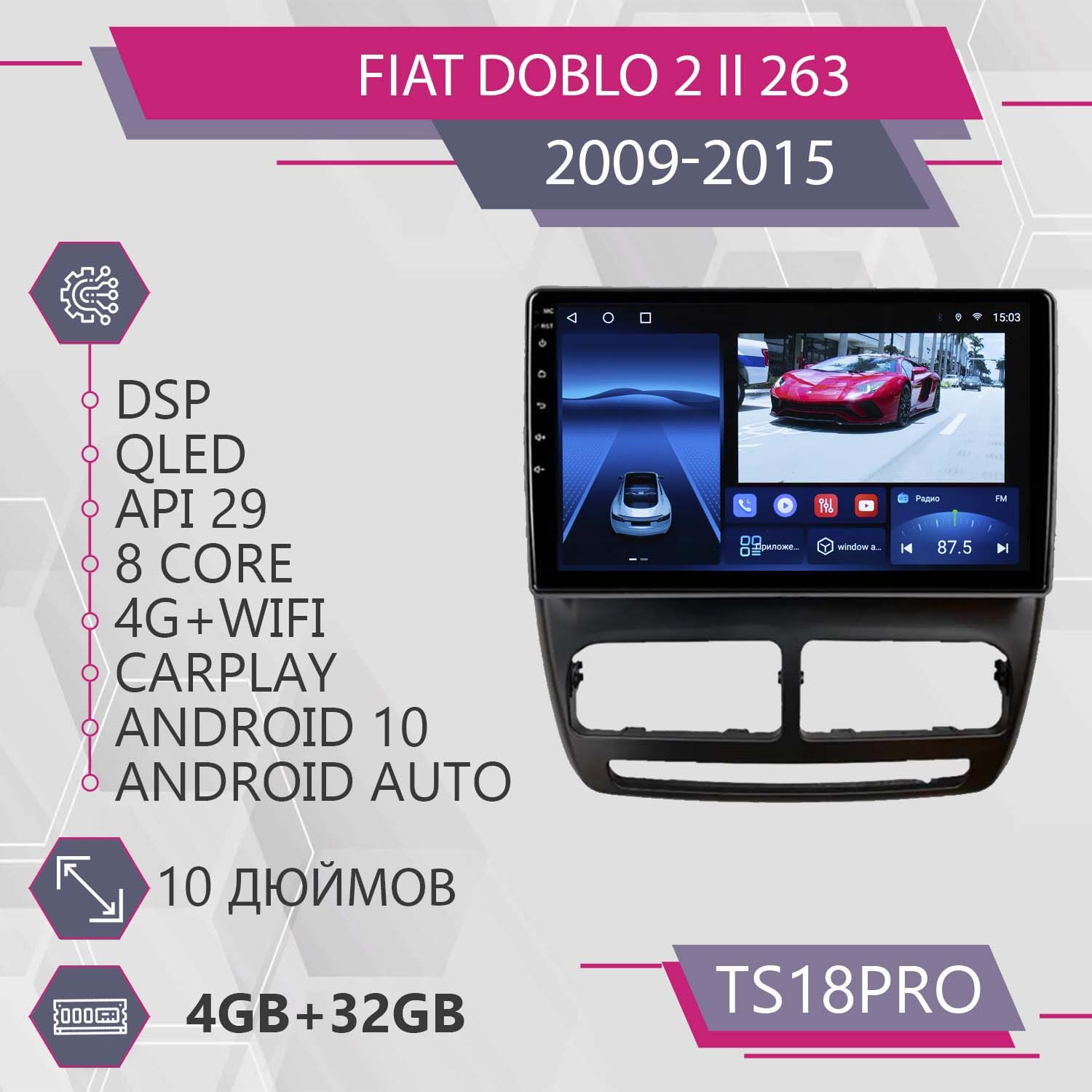 Магнитола Точка Звука TS18Pro для Fiat Doblo 2 / Фиат Добло 4+32GB 2din
